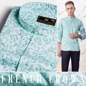 Aqua Blue Paisley Printed Subtle Sheen Super Soft Premium Cotton Shirt