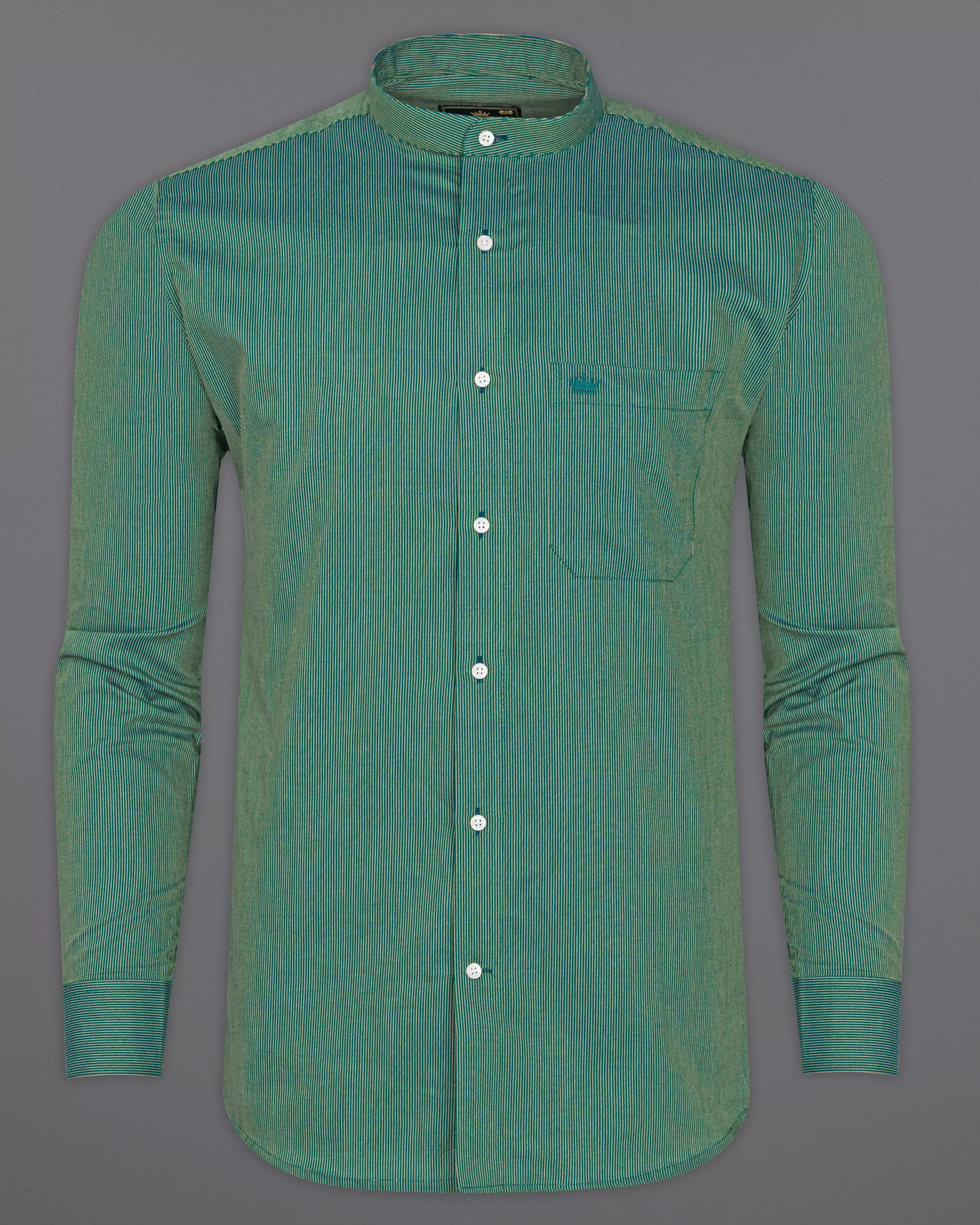 Aquamarine Green with Porche Yellow Two-Tone Jacquard Textured Premium Giza Cotton Shirt