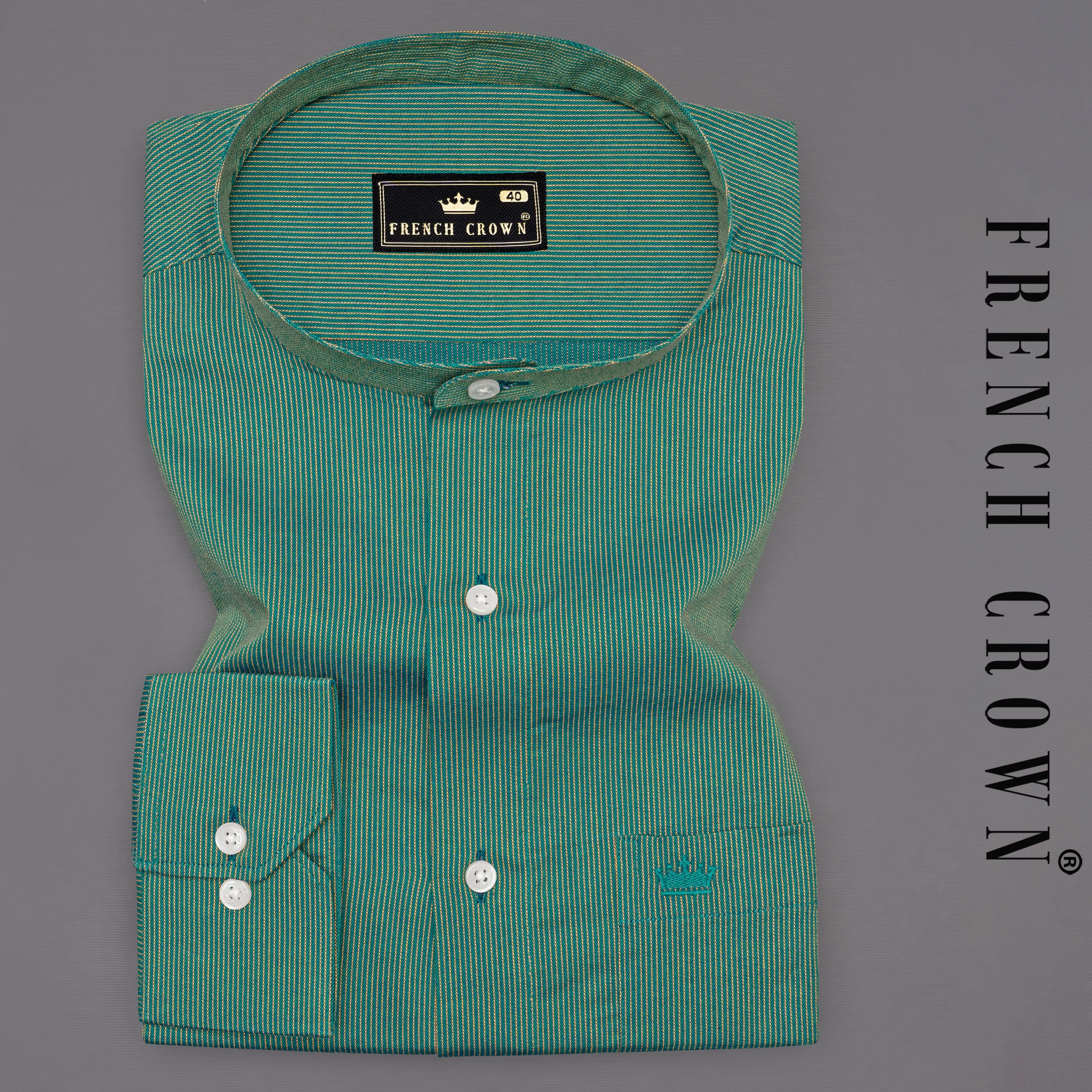 Aquamarine Green with Porche Yellow Two-Tone Jacquard Textured Premium Giza Cotton Shirt