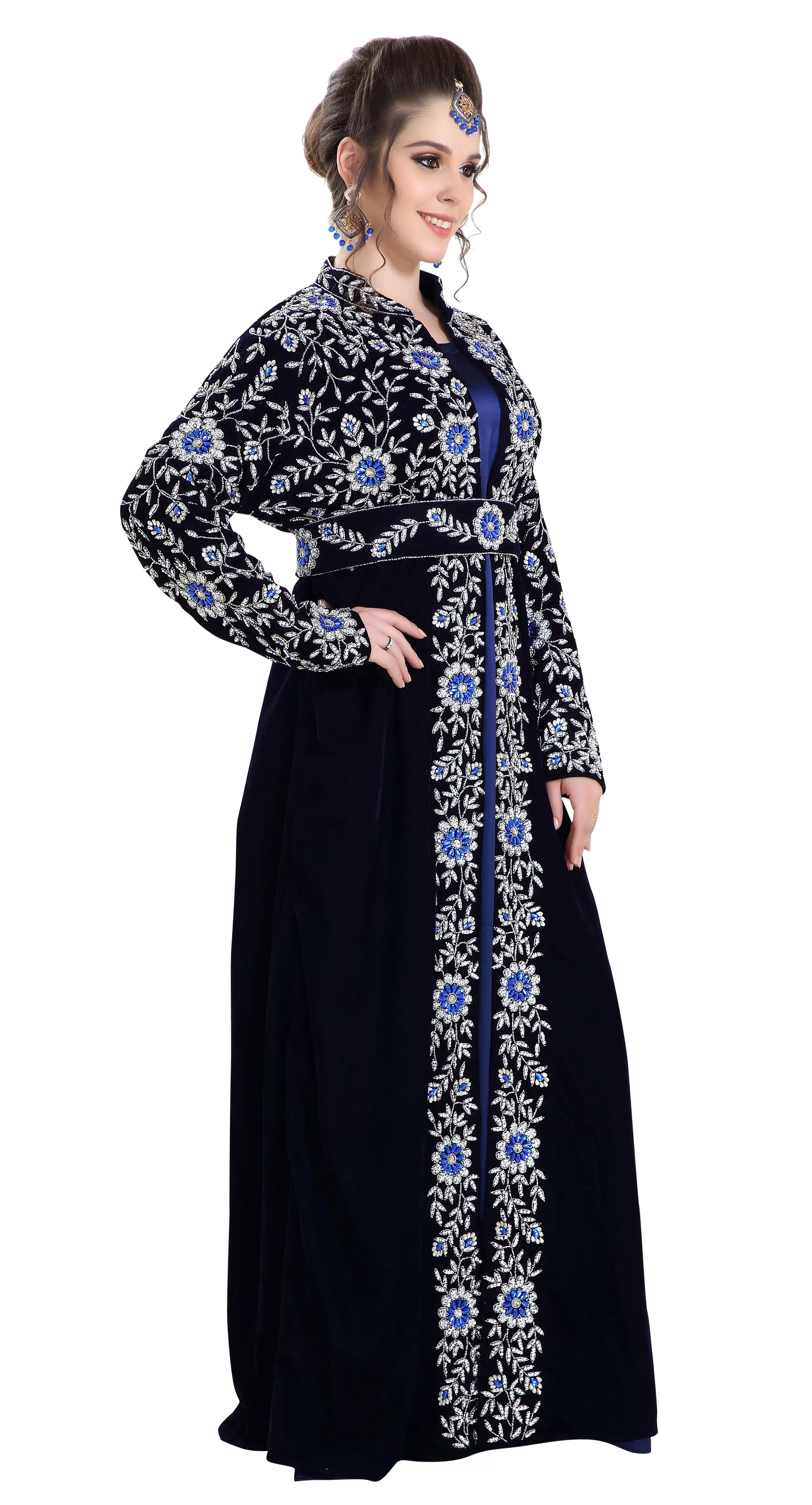 Arabian Caftan Dress With Floral Embroidery