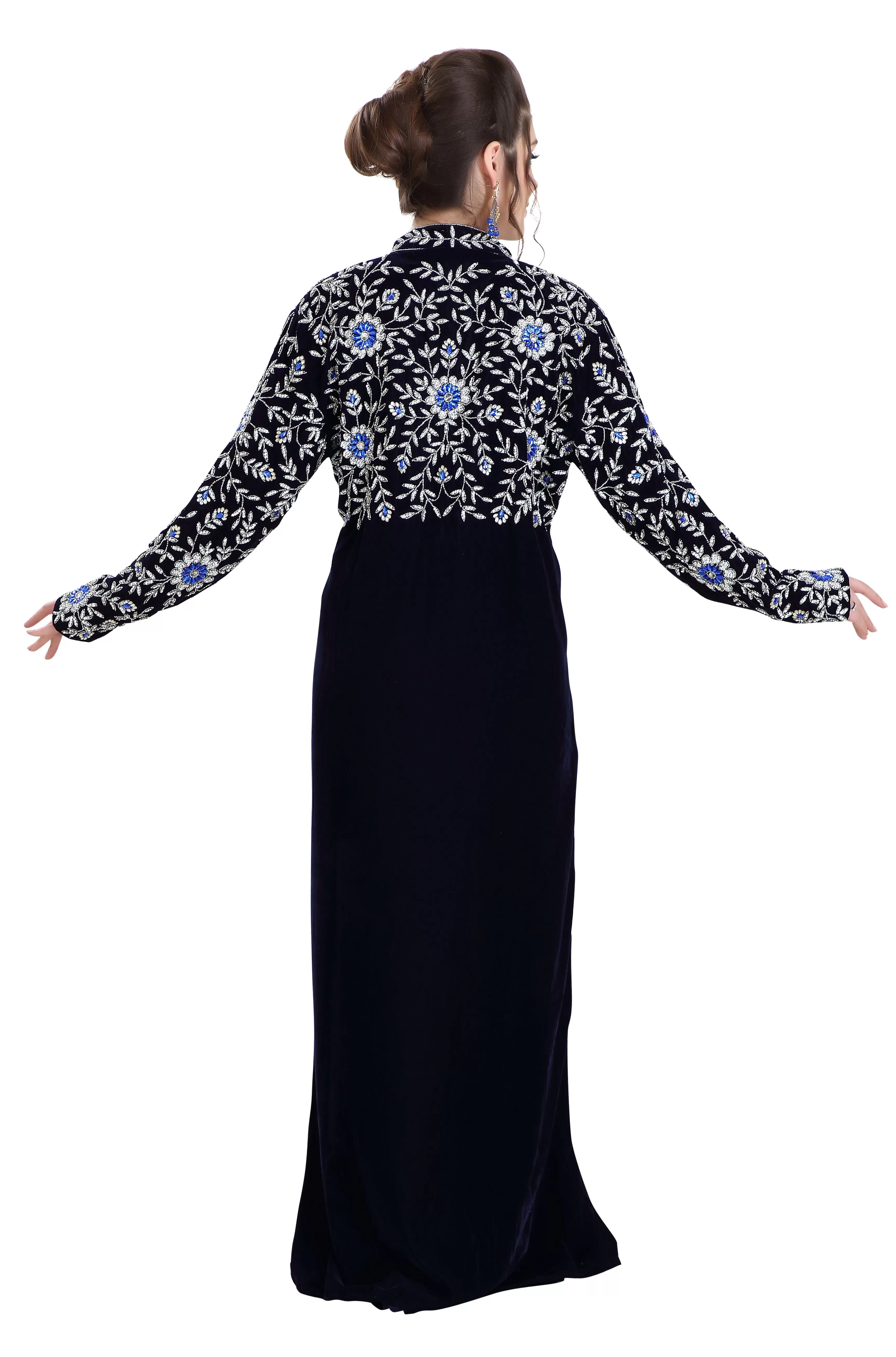 Arabian Caftan Dress With Floral Embroidery