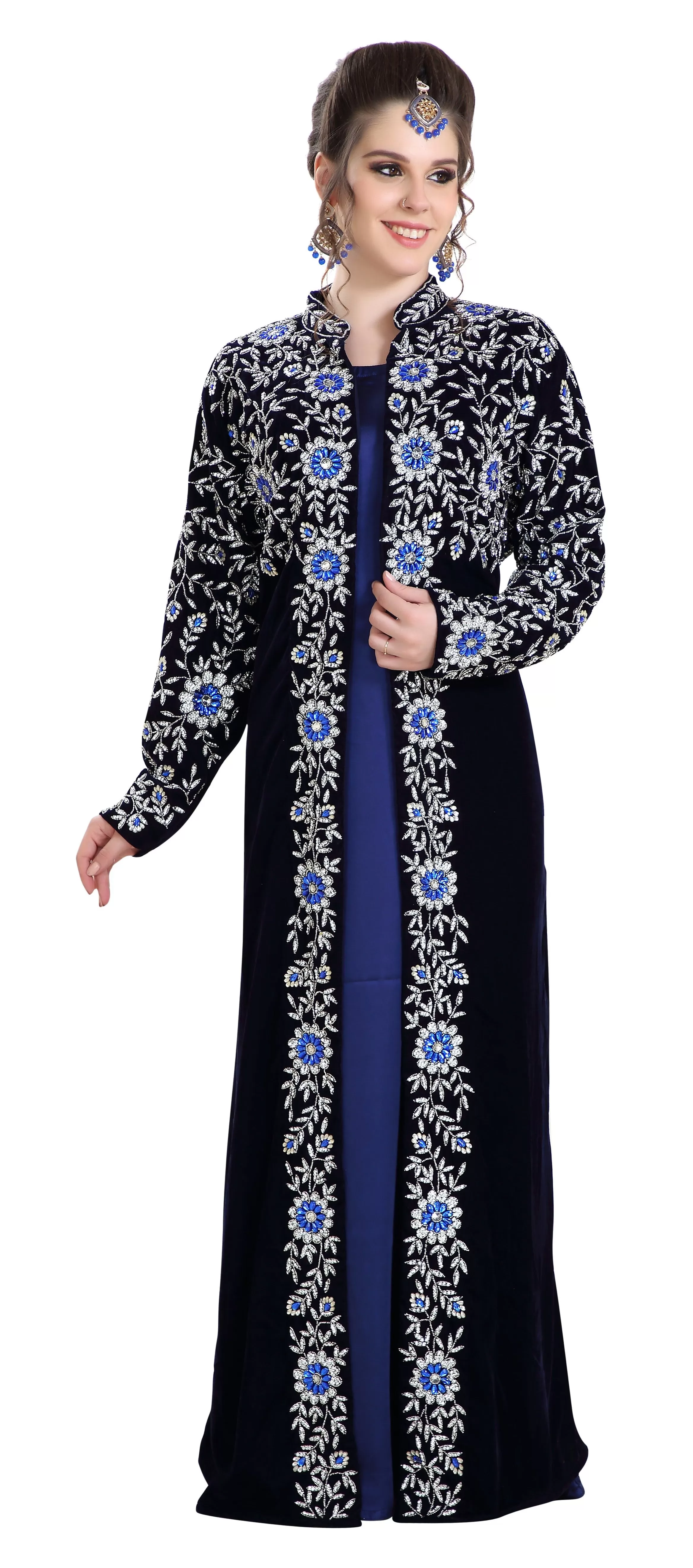 Arabian Caftan Dress With Floral Embroidery