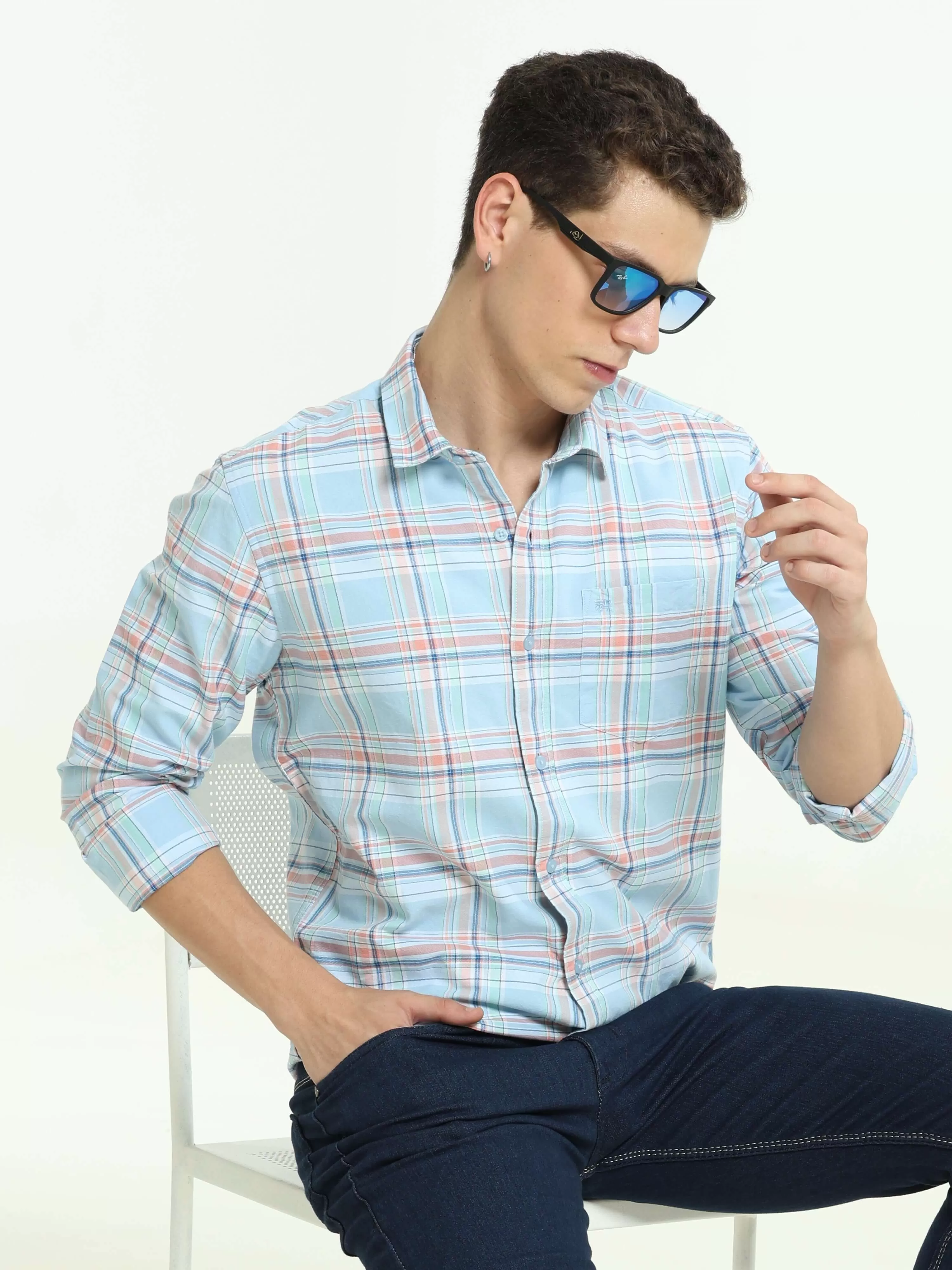 Arctic blue check casual shirt