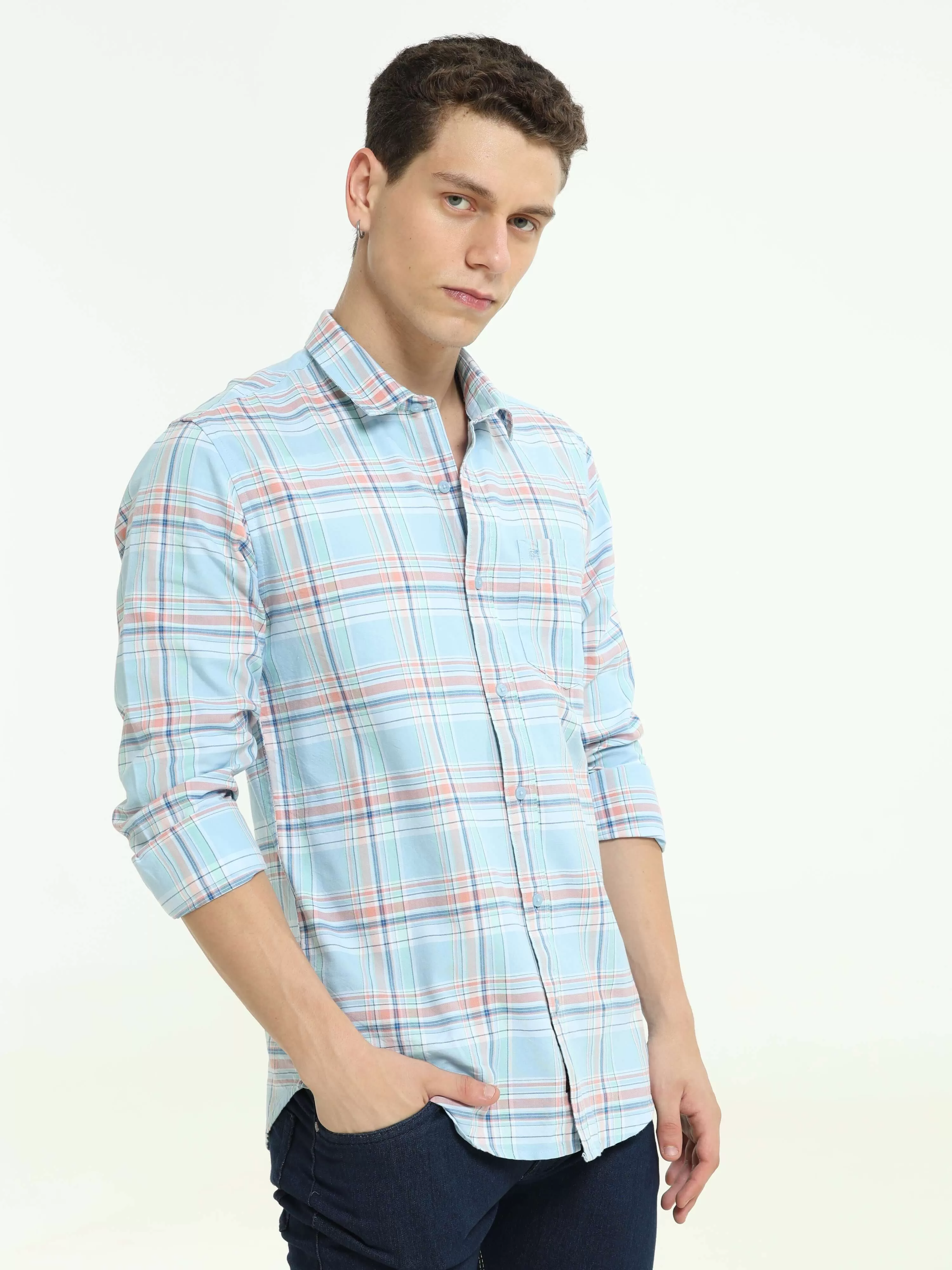 Arctic blue check casual shirt