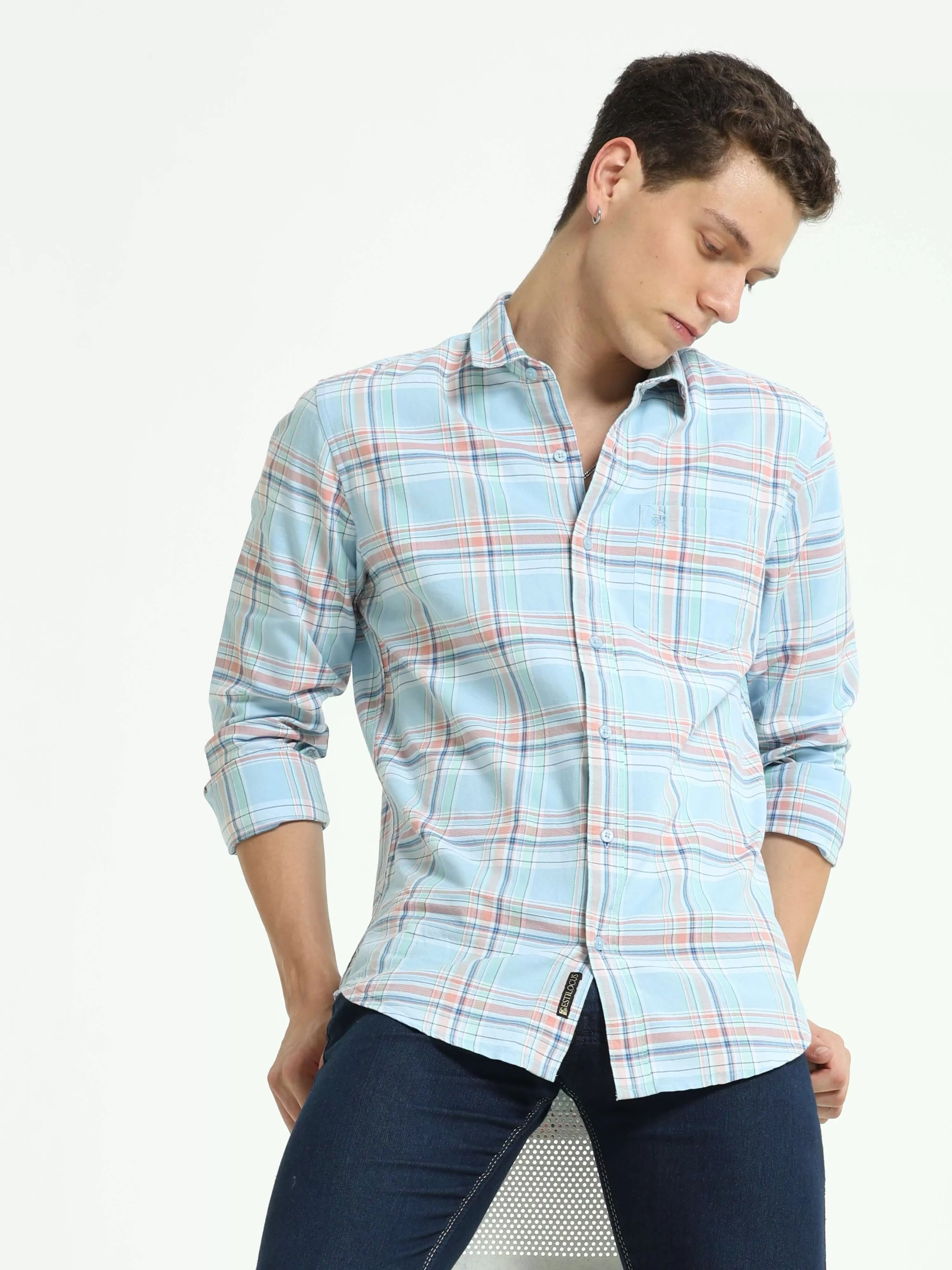 Arctic blue check casual shirt