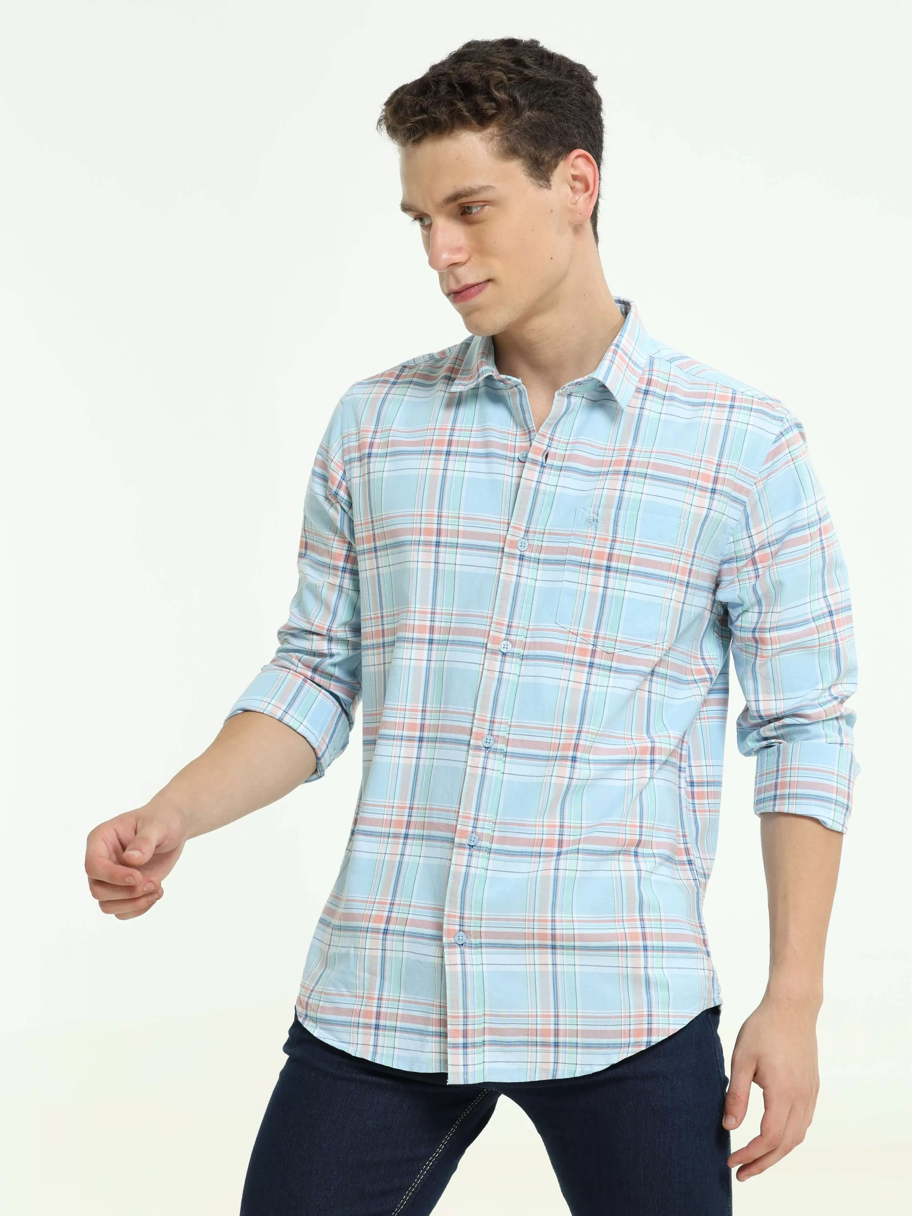 Arctic blue check casual shirt