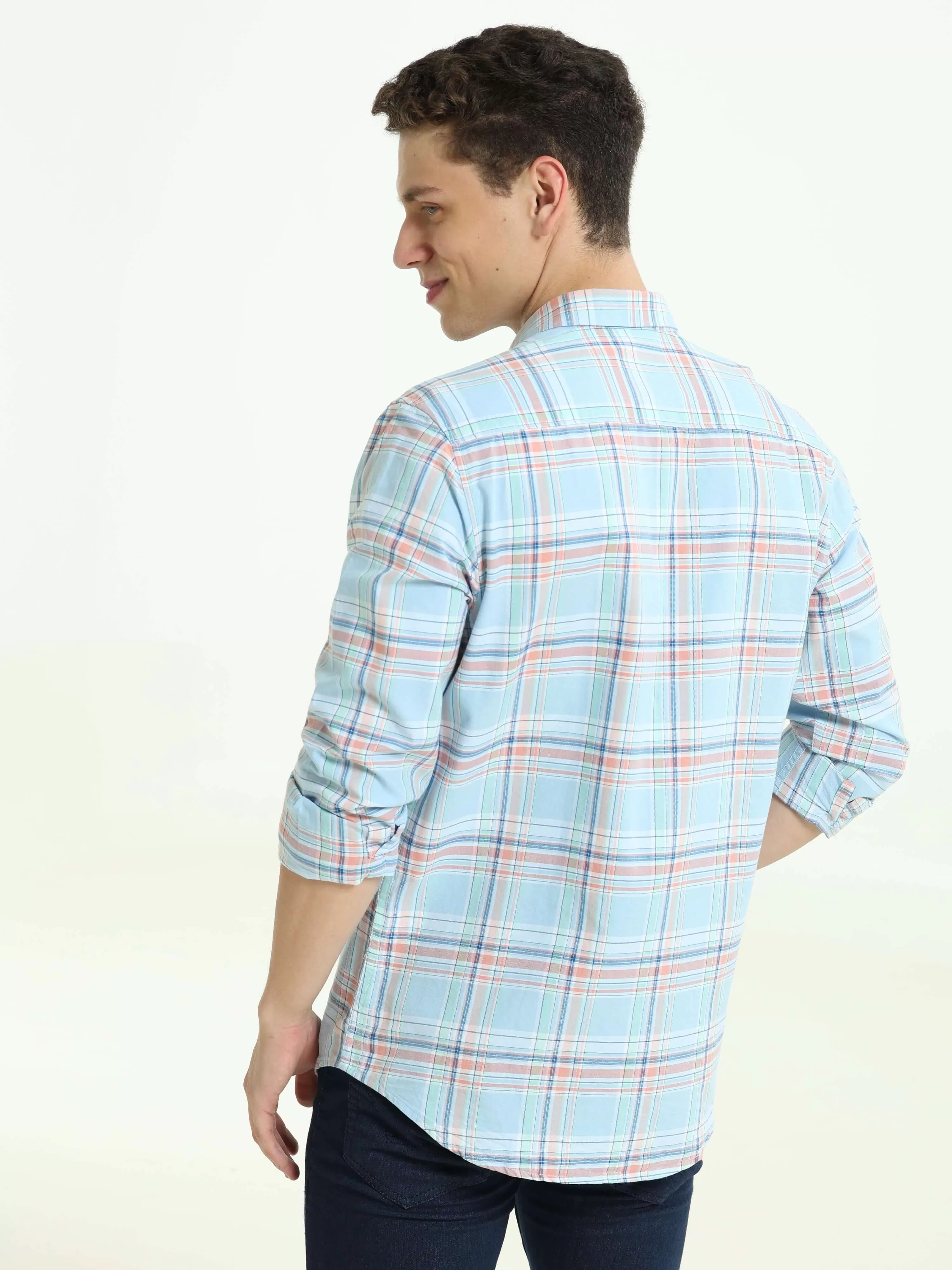 Arctic blue check casual shirt