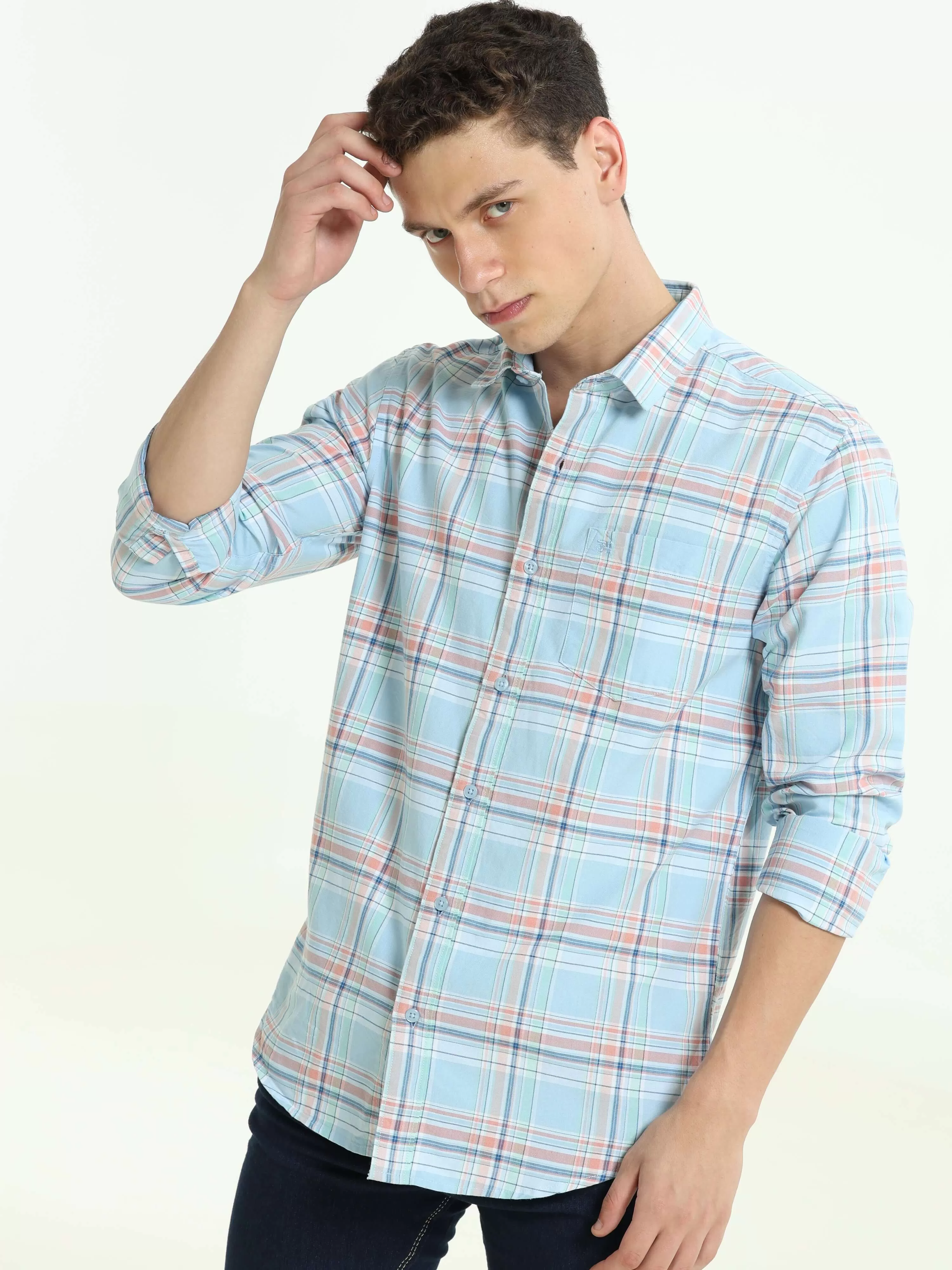 Arctic blue check casual shirt