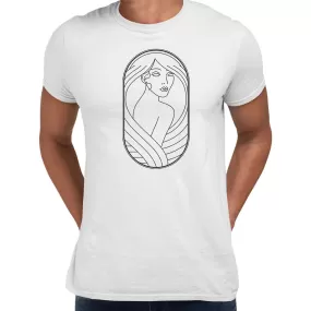 Art Deco Elegant Portraits Unisex T-shirt Golden Nostalgia Soft Line Design 9