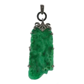 Art Deco Large Sterling Marcasite & Faux Jade Pendant