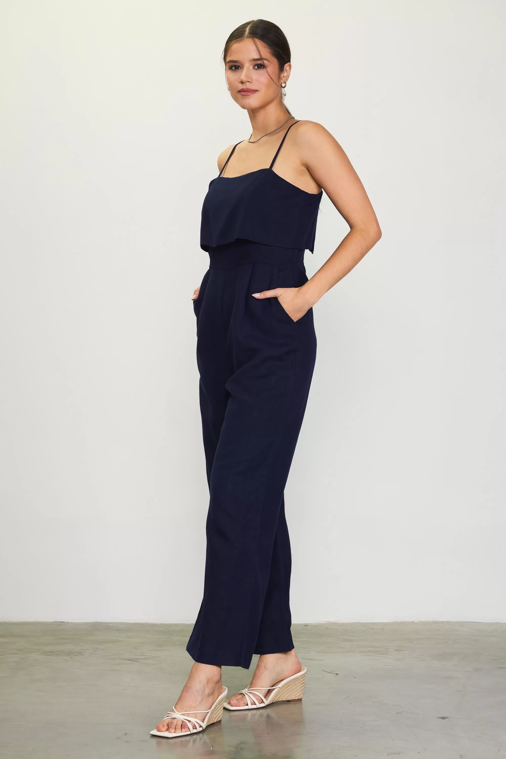 Asher Linen Jumpsuit (Navy)