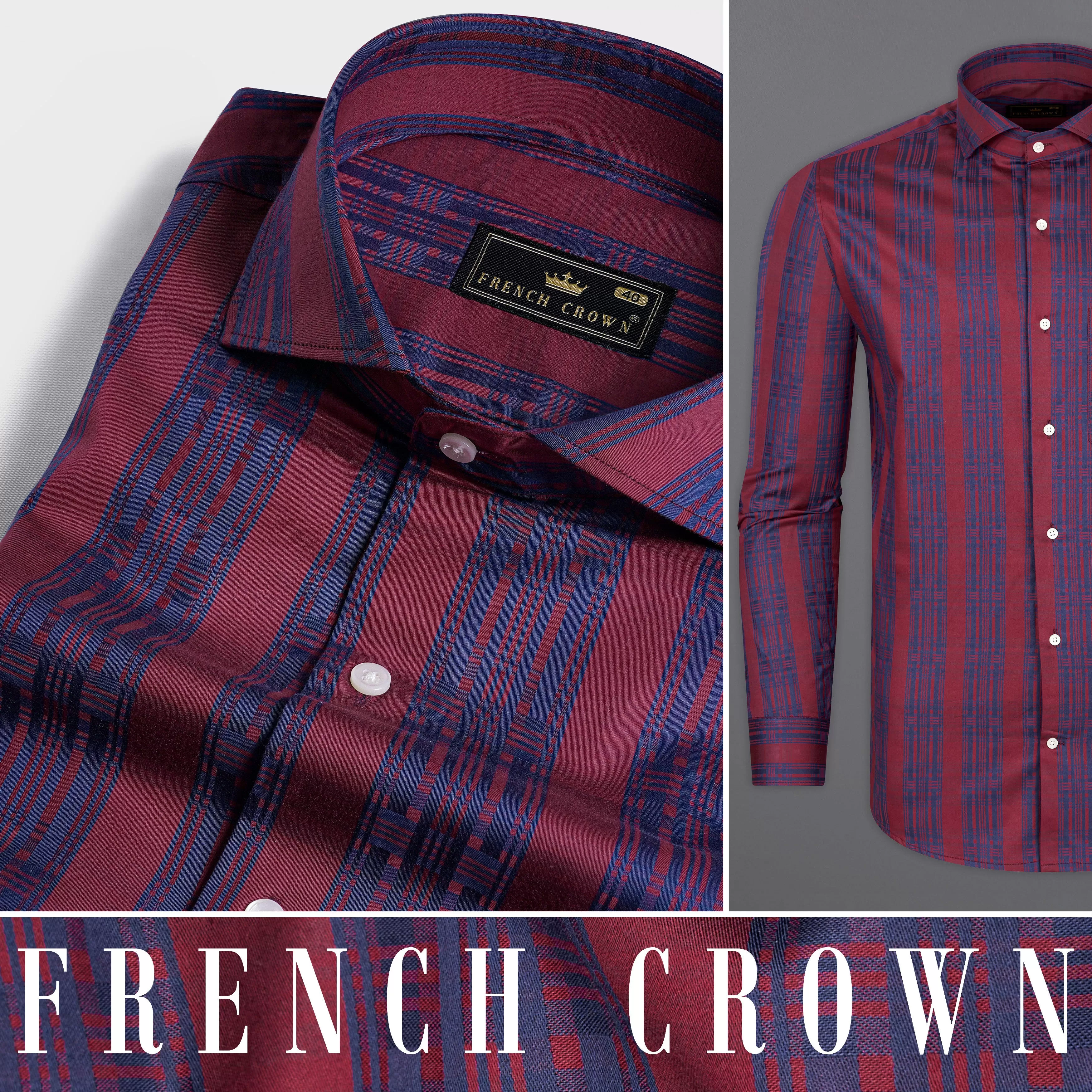 Auburn Red with Fiord Blue Jacquard Textured Giza Cotton Shirt