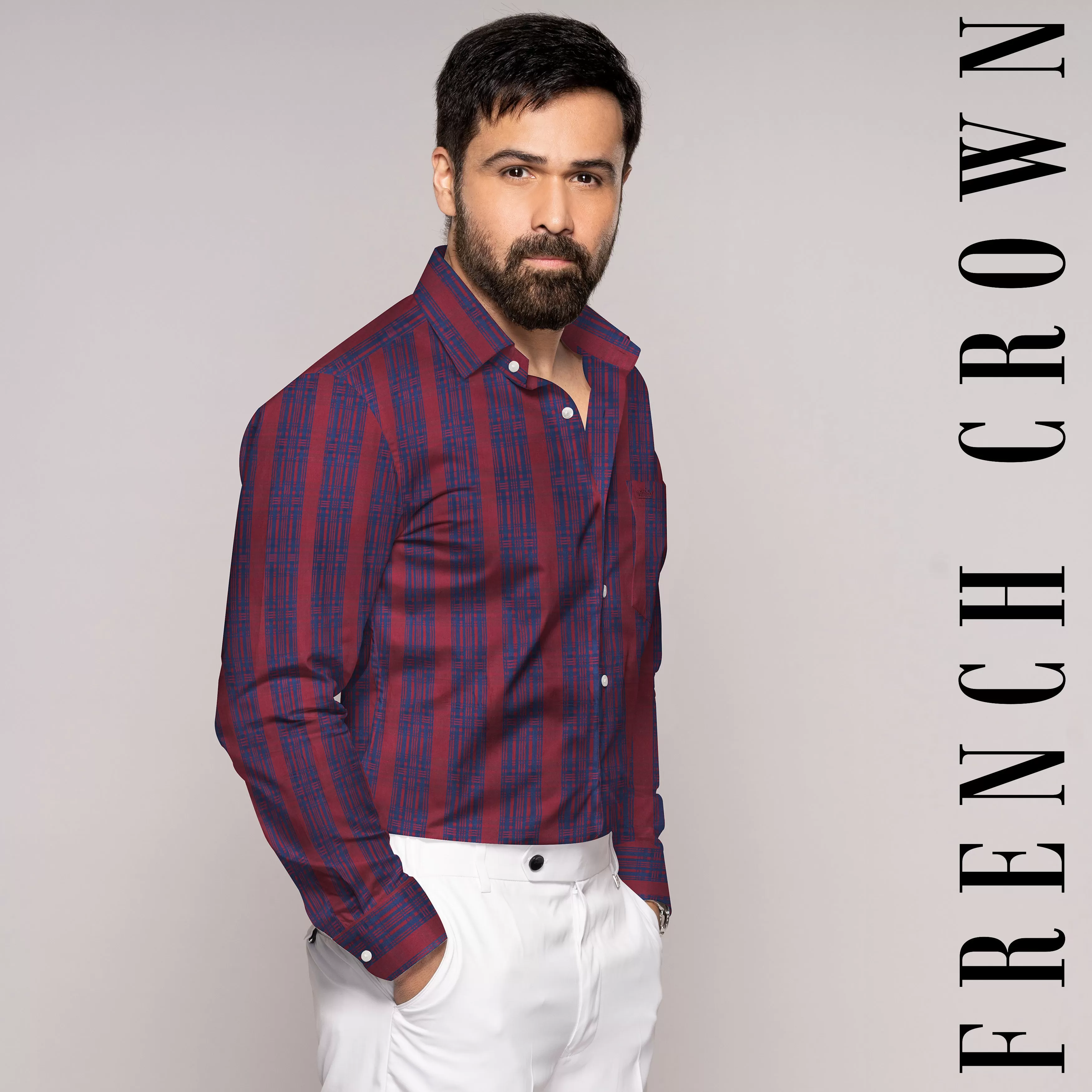 Auburn Red with Fiord Blue Jacquard Textured Giza Cotton Shirt