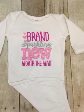 Baby girl Worth the Wait gown. Perfect for hospital or coming home outfit hot pink