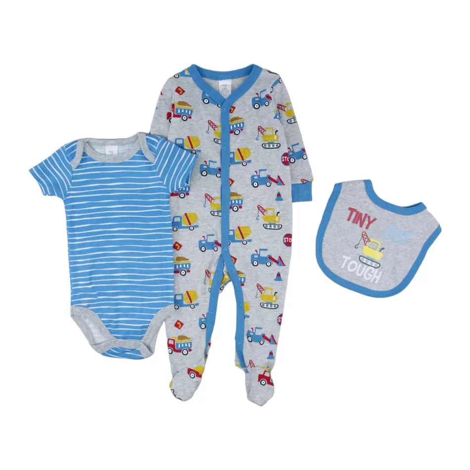 Baby Kiss 3 Pc Layette Set - Sleeper, Bodysuit & Bib - Tiny But Tough