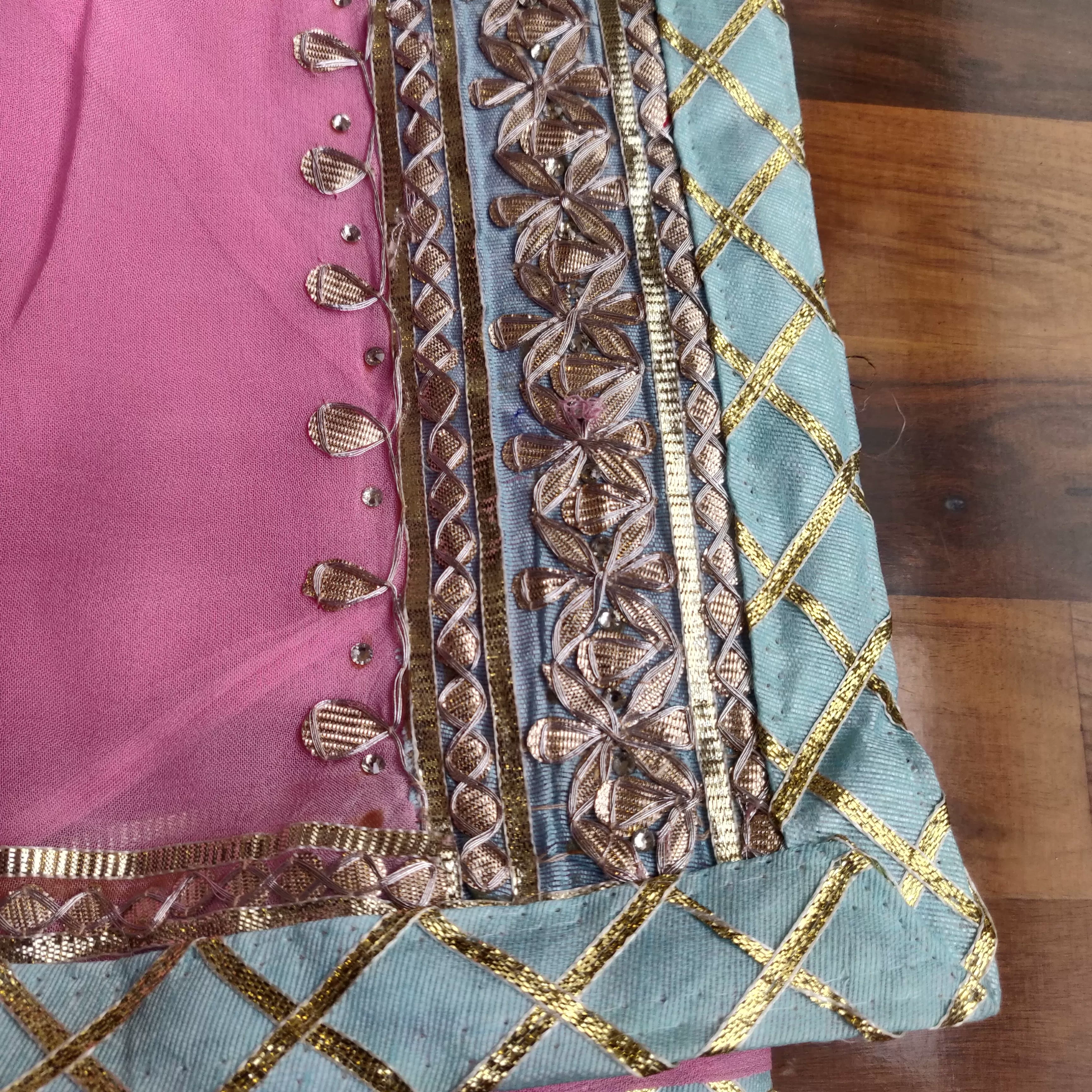 Baby Pink  Gota Patti Saree Pink Border