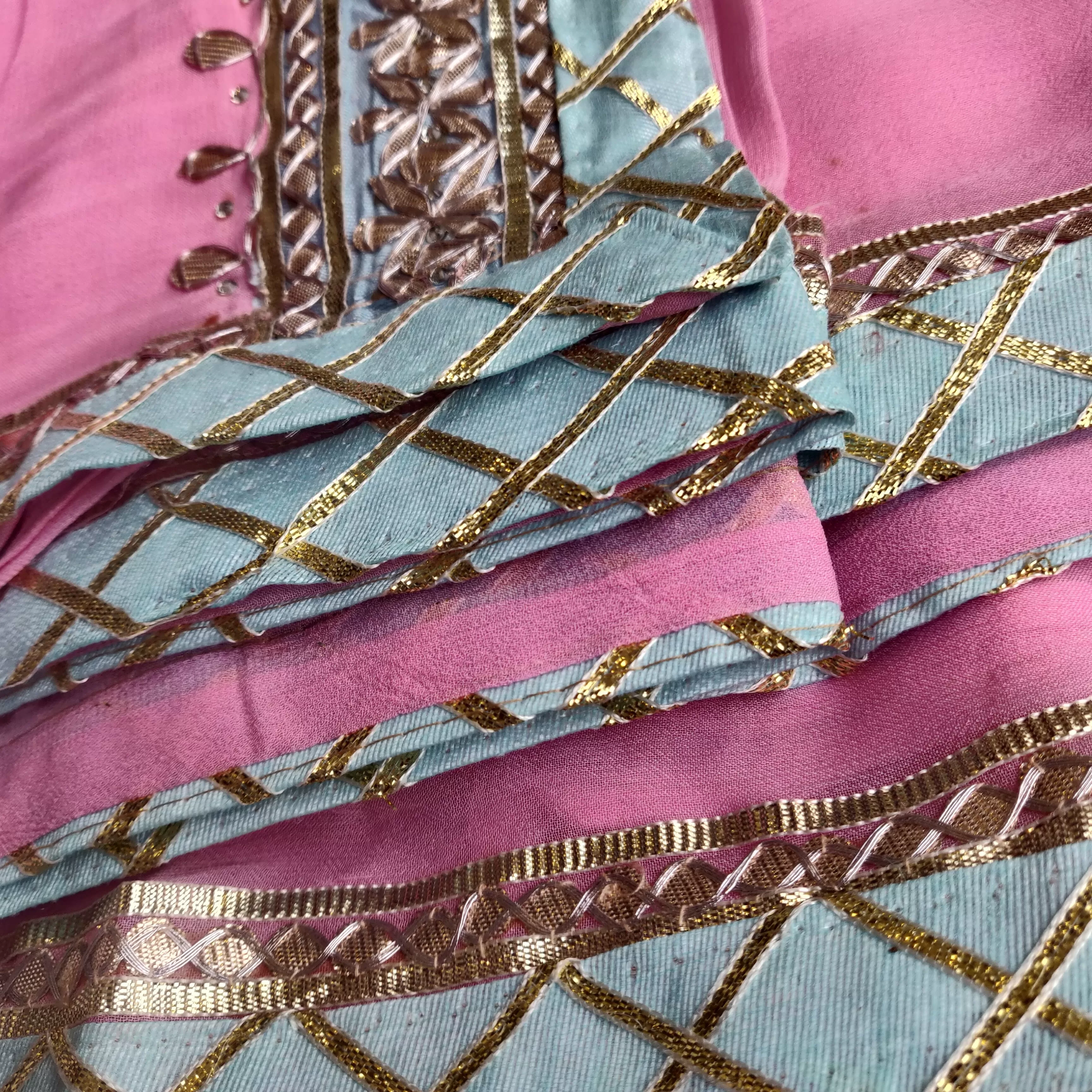 Baby Pink  Gota Patti Saree Pink Border