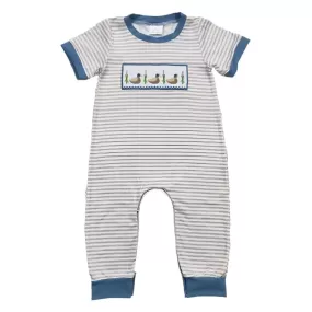 Baby Romper - Boys Applique - Ducks Western Blue Beige