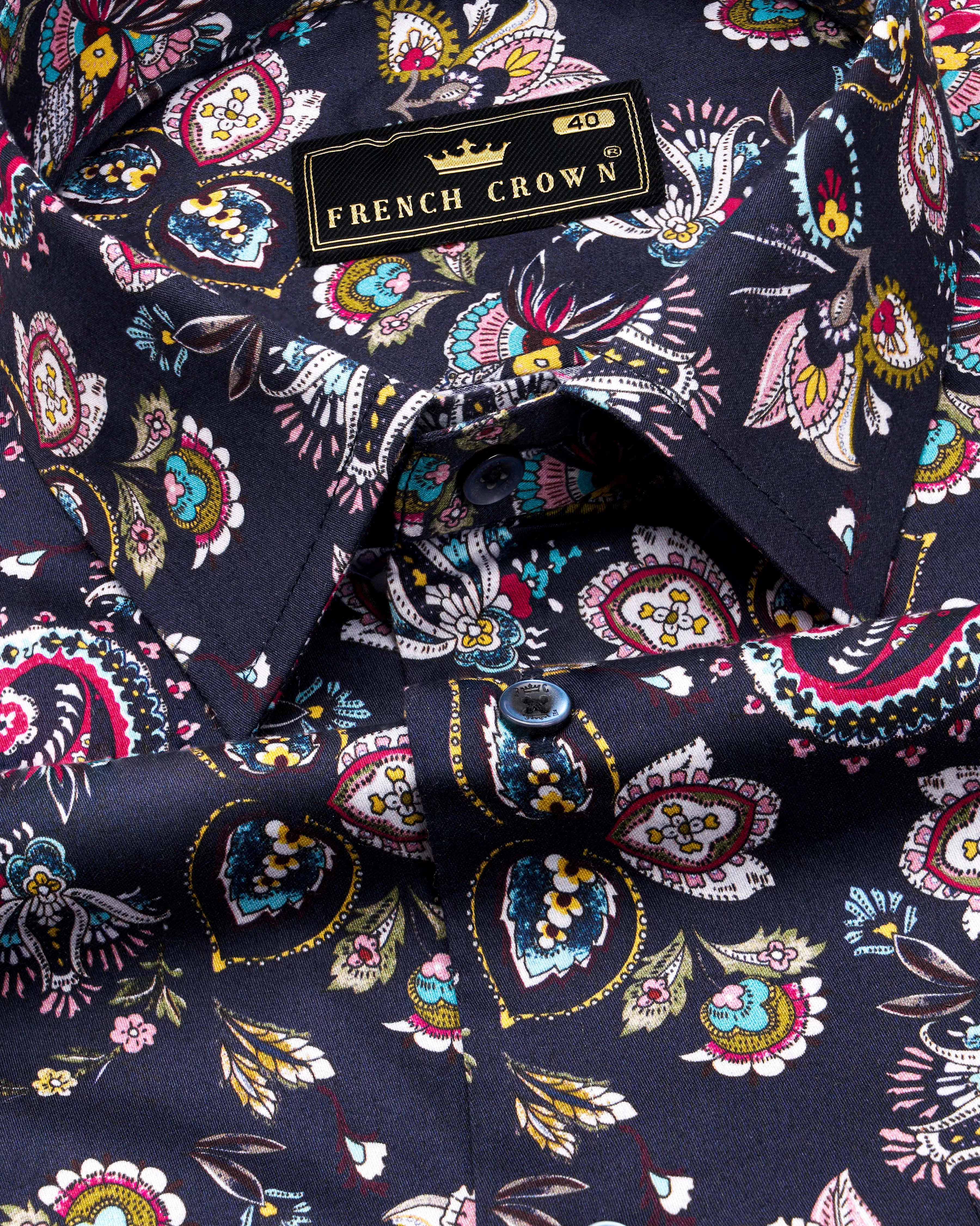 Baltic Navy Blue Multicolour Paisley Printed Super Soft Premium Cotton Shirt