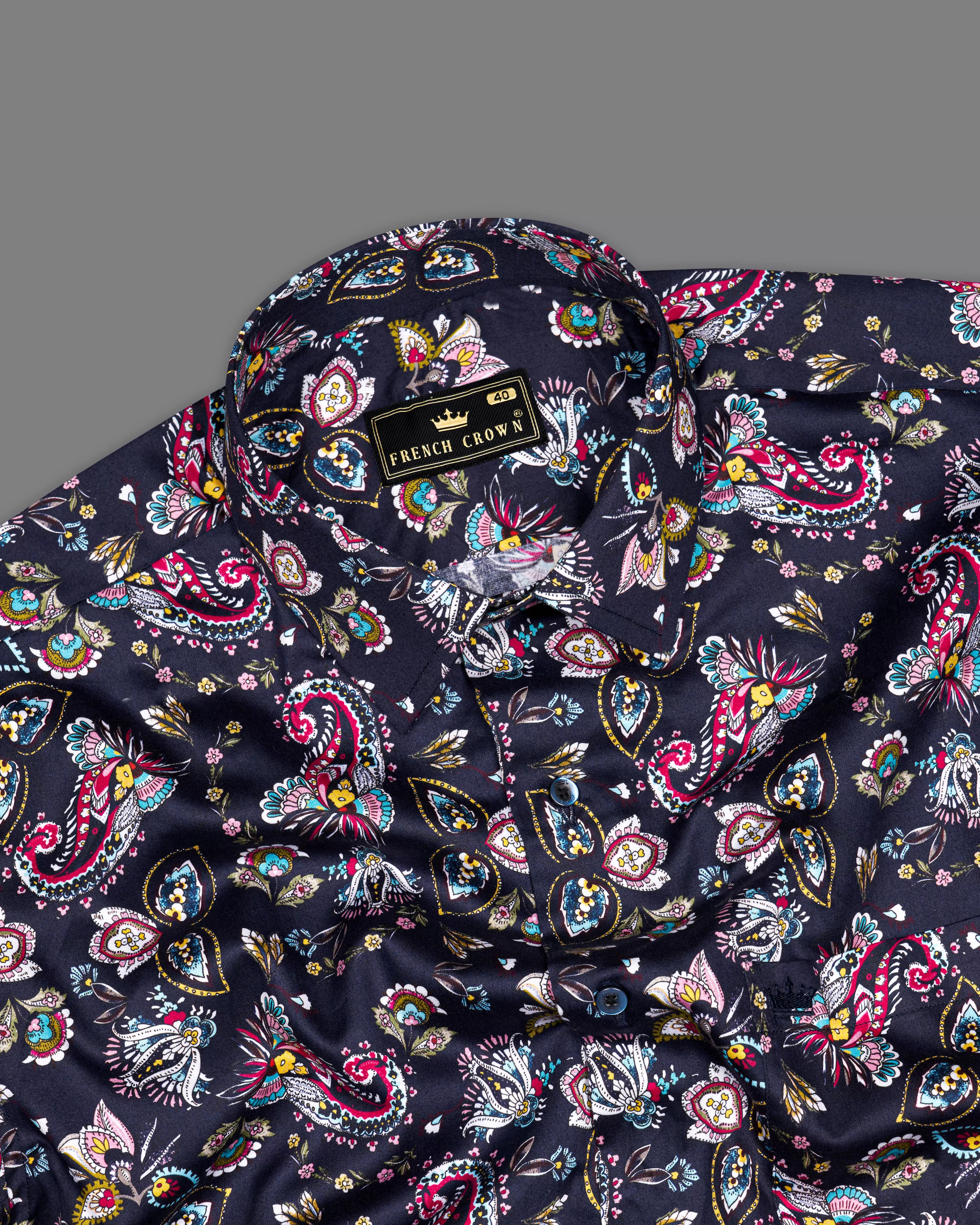 Baltic Navy Blue Multicolour Paisley Printed Super Soft Premium Cotton Shirt