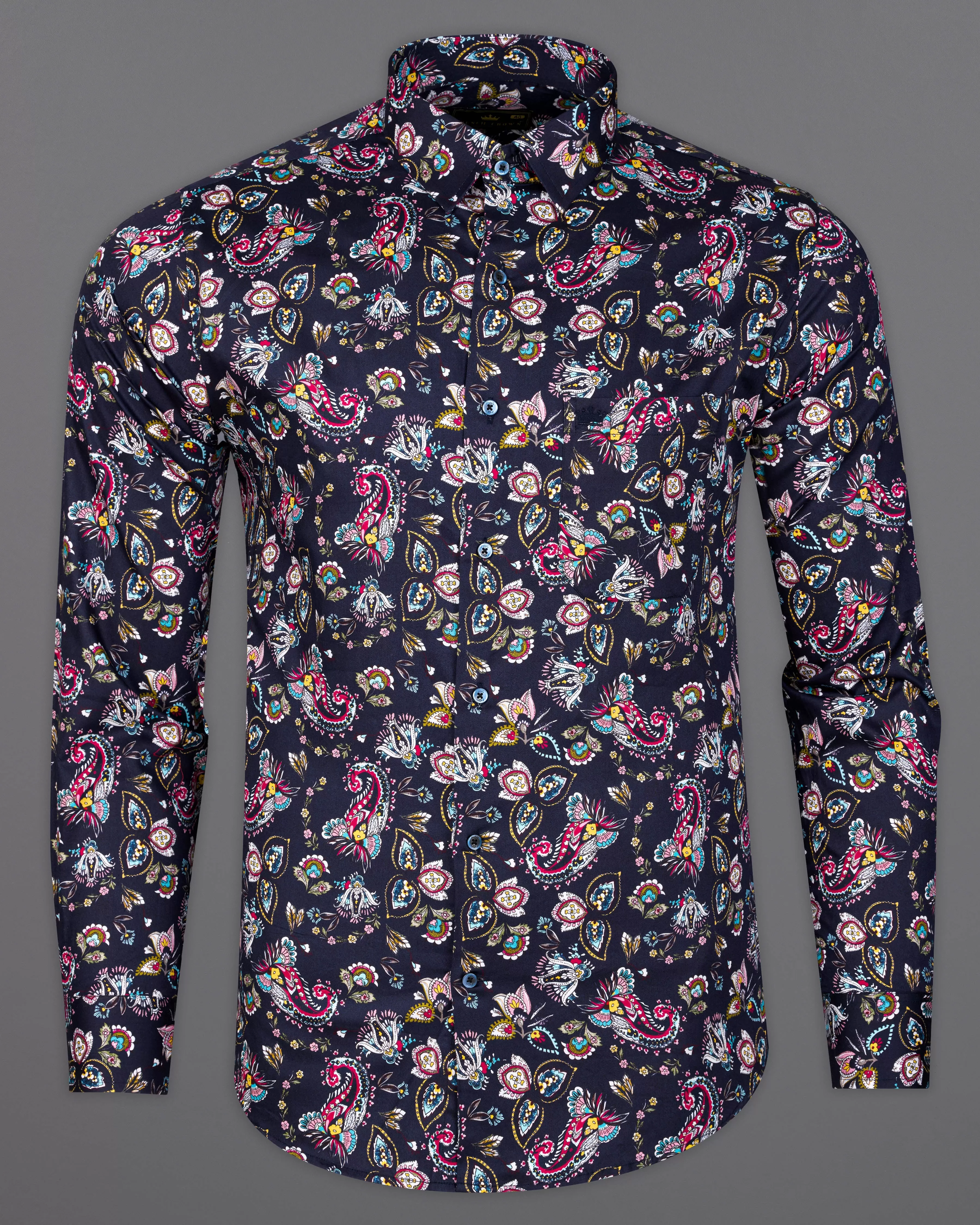 Baltic Navy Blue Multicolour Paisley Printed Super Soft Premium Cotton Shirt