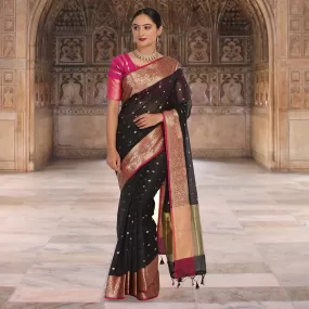 Banarasi cotton Silk sari - Black