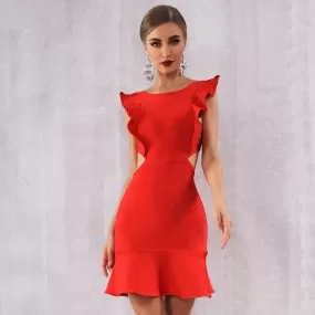 Bandage Red Ruffles Mini Dress