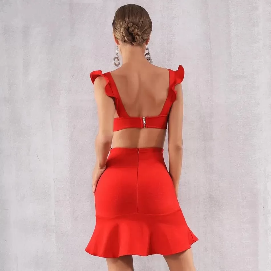 Bandage Red Ruffles Mini Dress