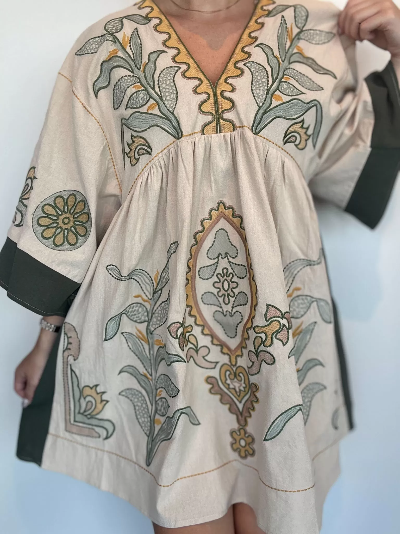 Be Free Embroidered Dress- Sage