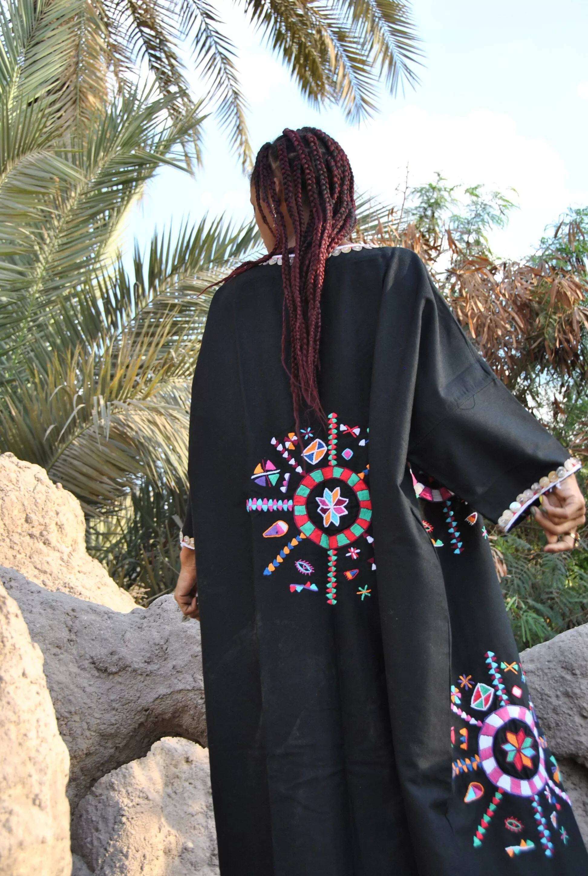 Bedouin Siwa hand embroidered wool Kimono, Black Winter Jacket, Boho winter coat, Long black coat, Siwa Kimono, Oversized wool coat