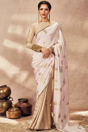 Beige And Pink Traveler's Palm Saree