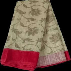 Beige and red handloom banarasi silk saree