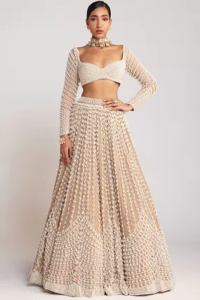 Beige Chandelier Pearl Lehenga