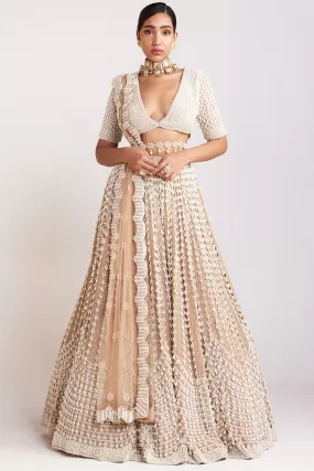 Beige Chandelier Pearl Lehenga