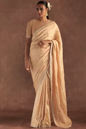 Beige Crushed Honeycomb Saree