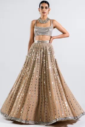 Beige Linear Drop Lehenga