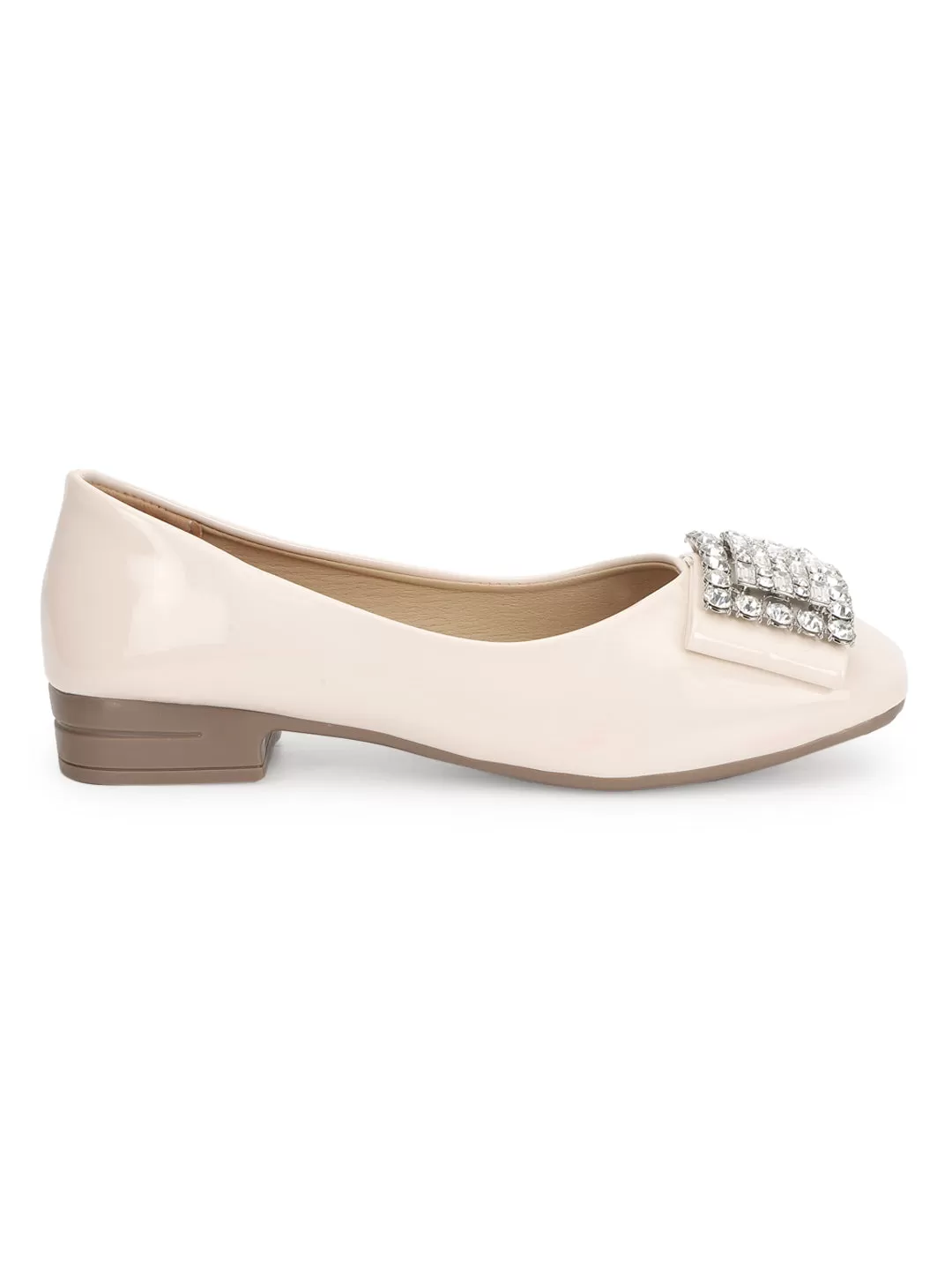 Beige Patent Diamonte Ballerina Flats (TC-RS3629-BEIG)