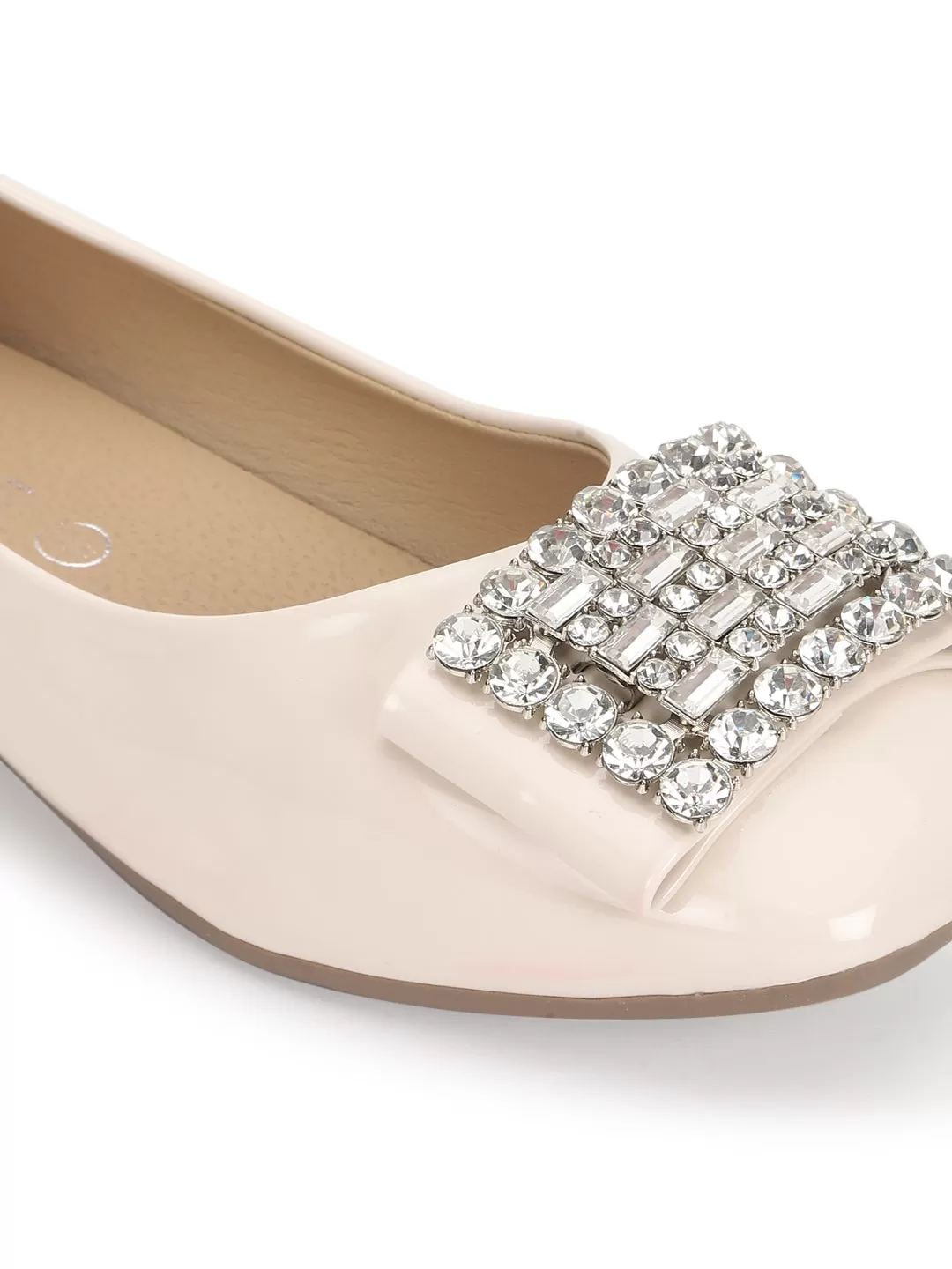 Beige Patent Diamonte Ballerina Flats (TC-RS3629-BEIG)