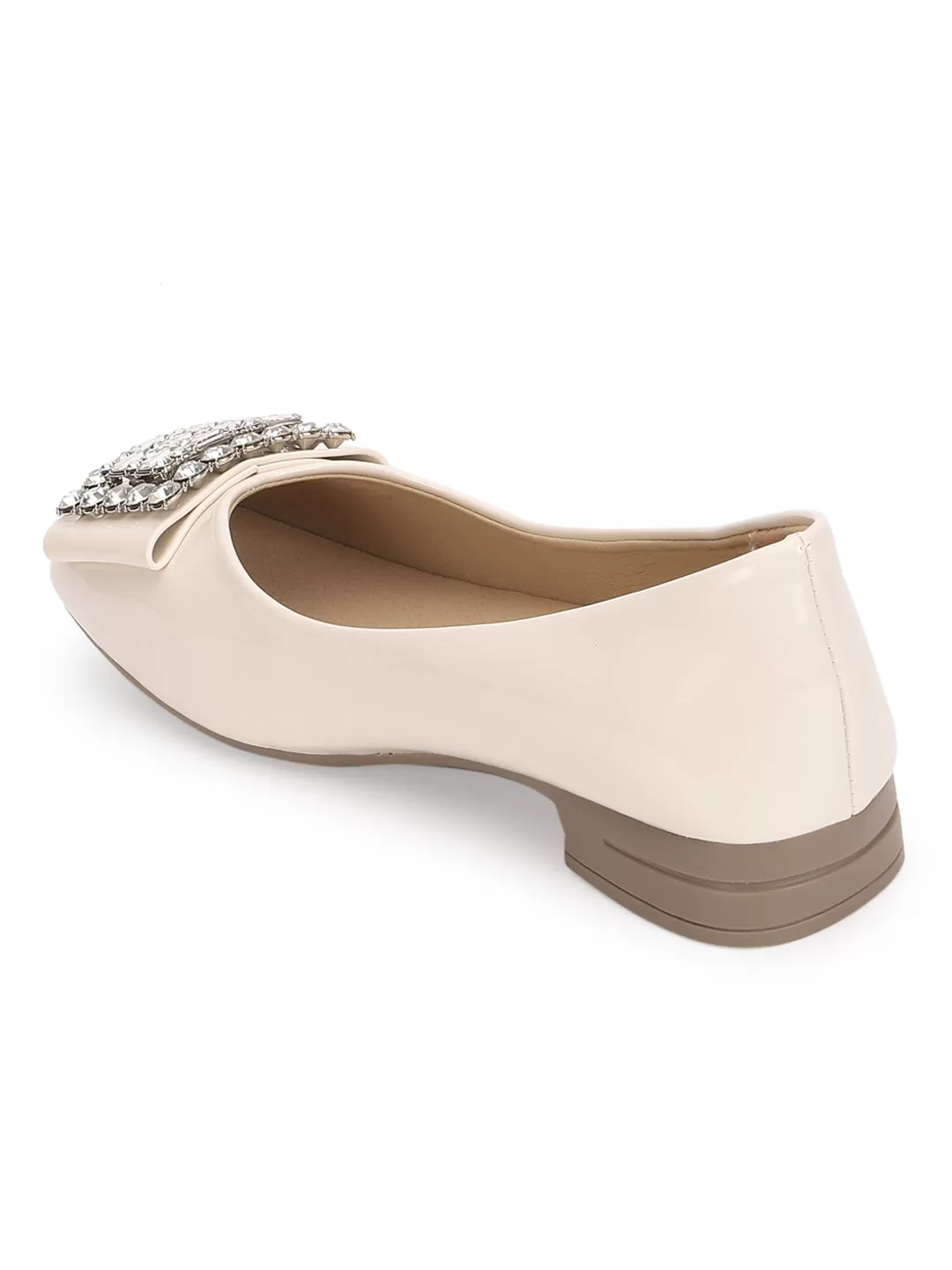 Beige Patent Diamonte Ballerina Flats (TC-RS3629-BEIG)