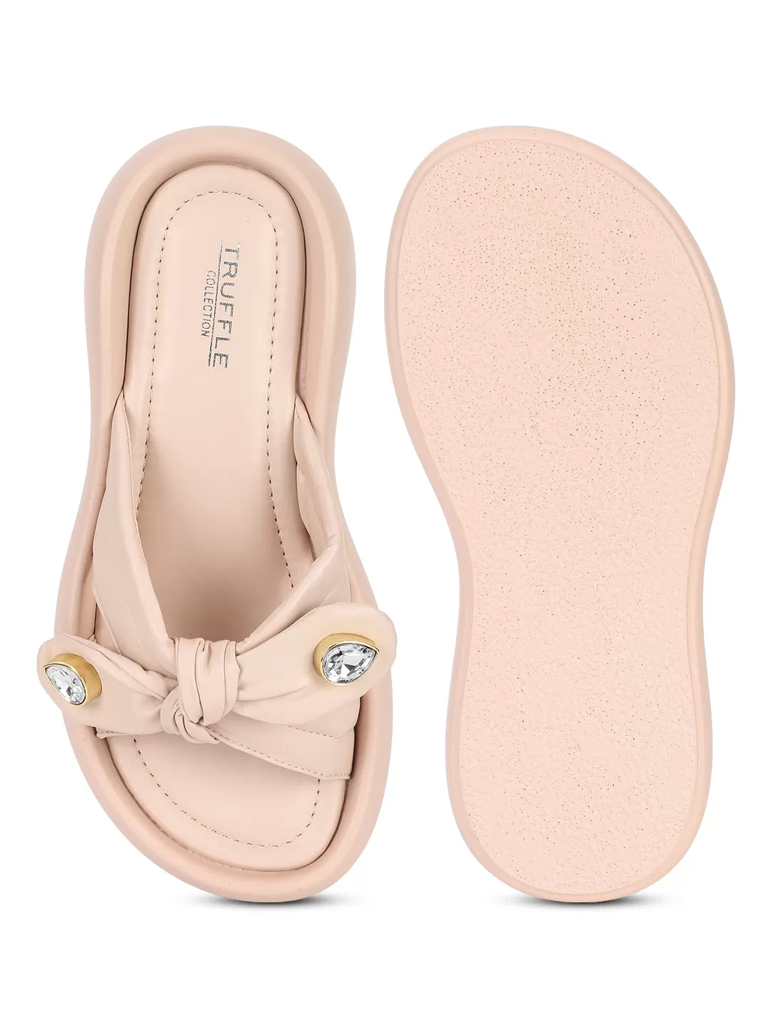 Beige PU Diamond Stylish Flats (TC-RS3587-BEIG)