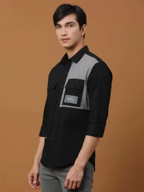 Black Contrast Patch Cargo Shirt