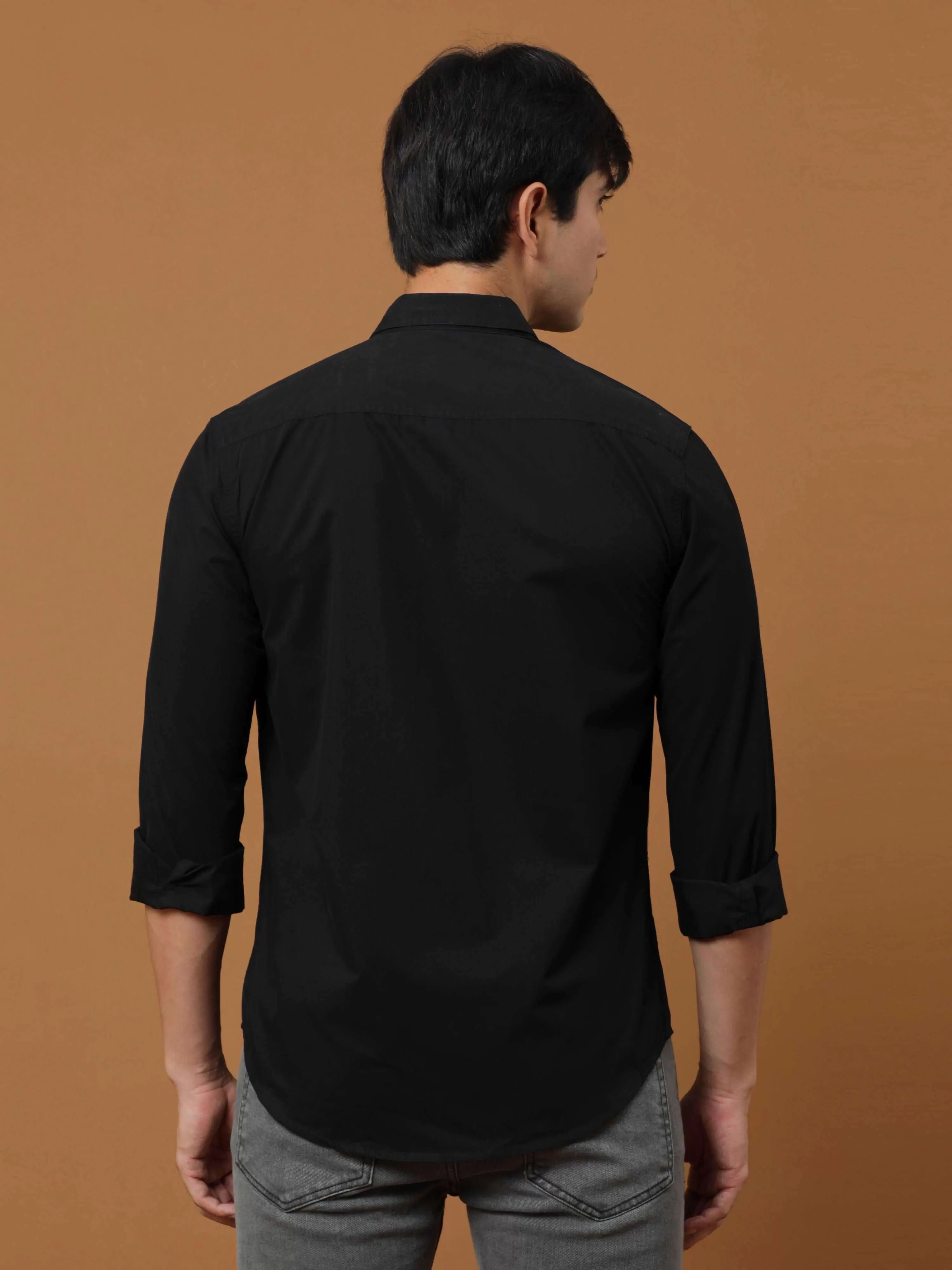 Black Contrast Patch Cargo Shirt