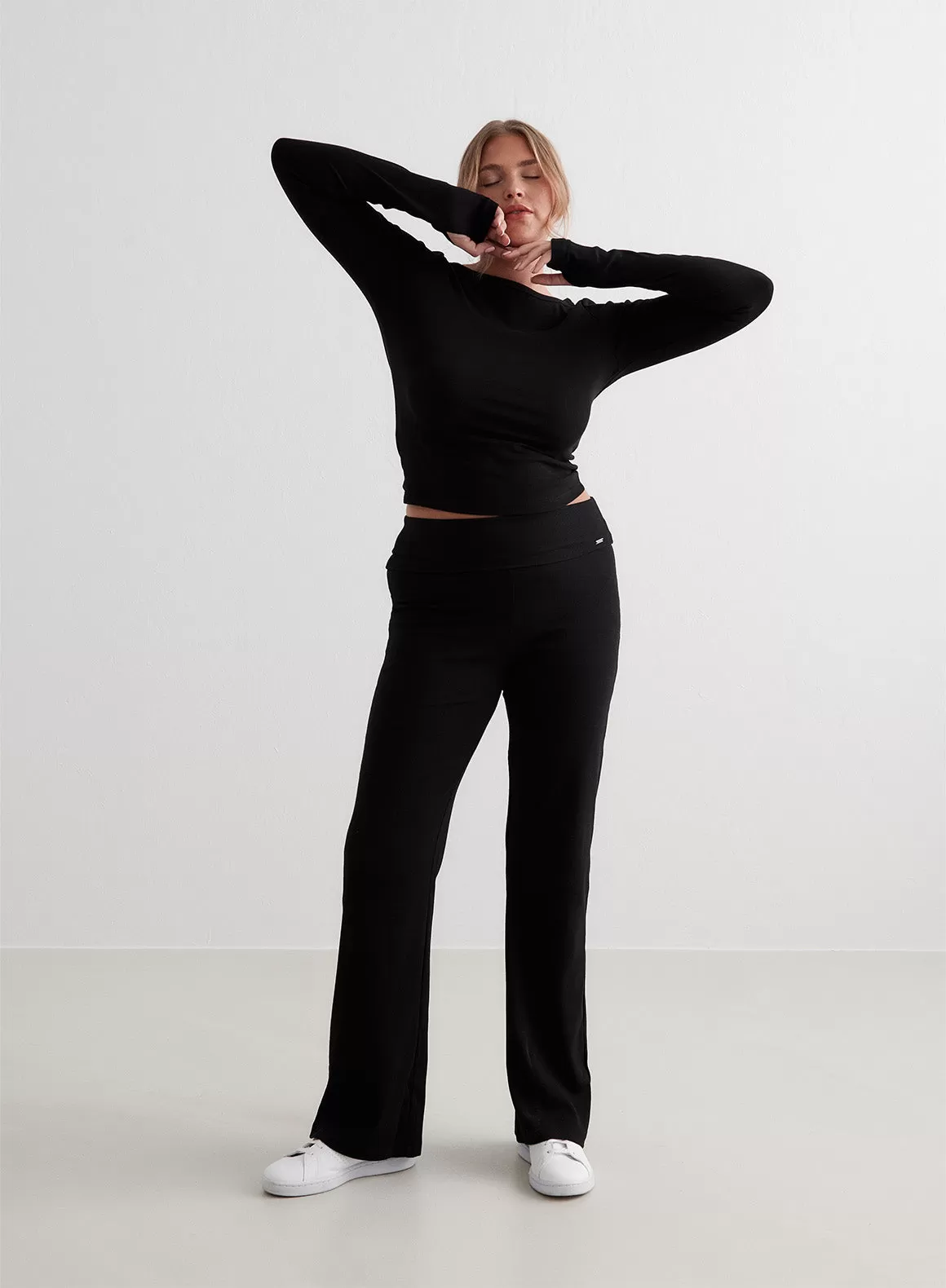 Black Ease Ribbed Long Sleeve Top