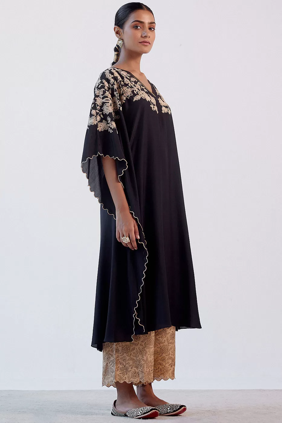 Black Embroidered Kaftan Set