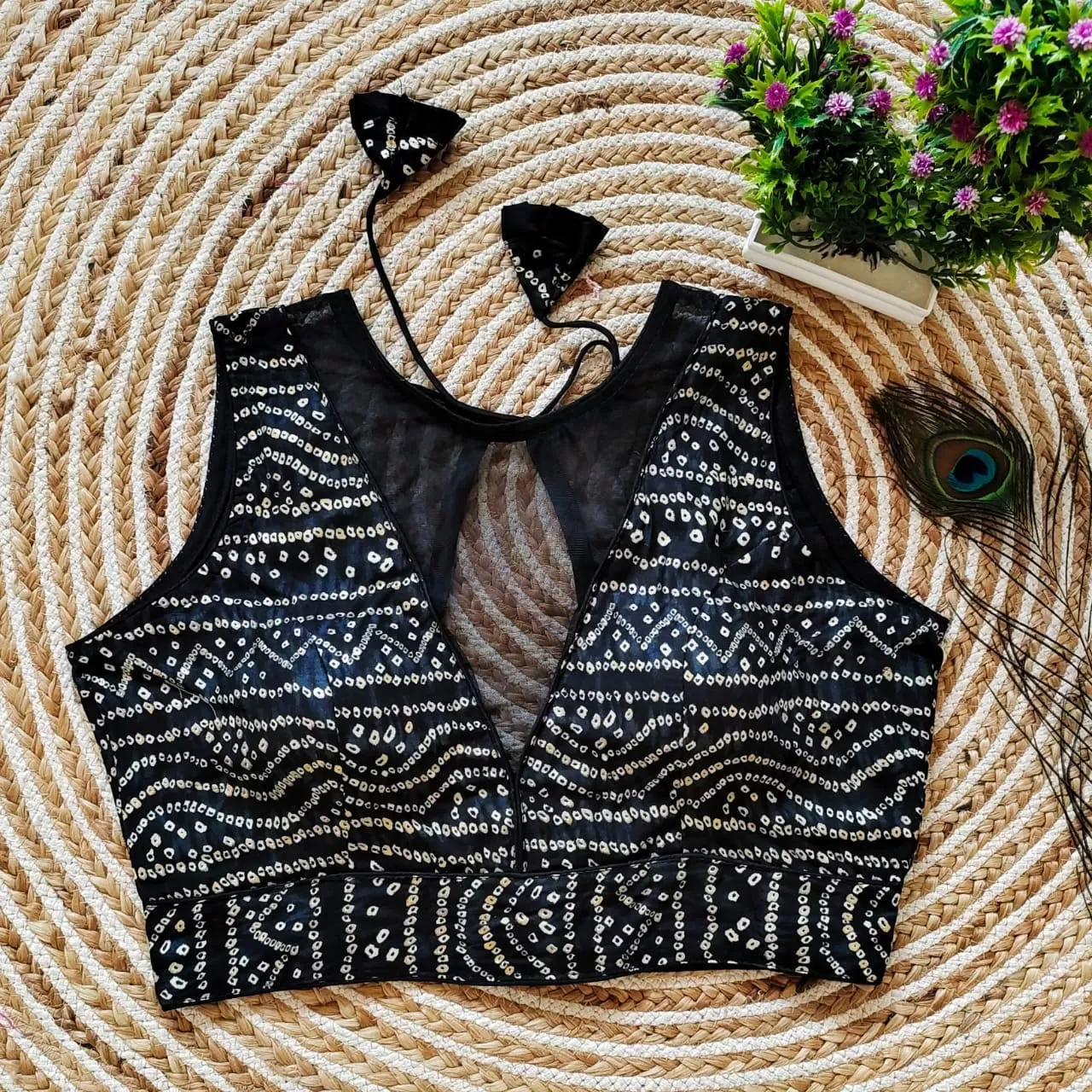 Black Foil Print Rayon Blouse