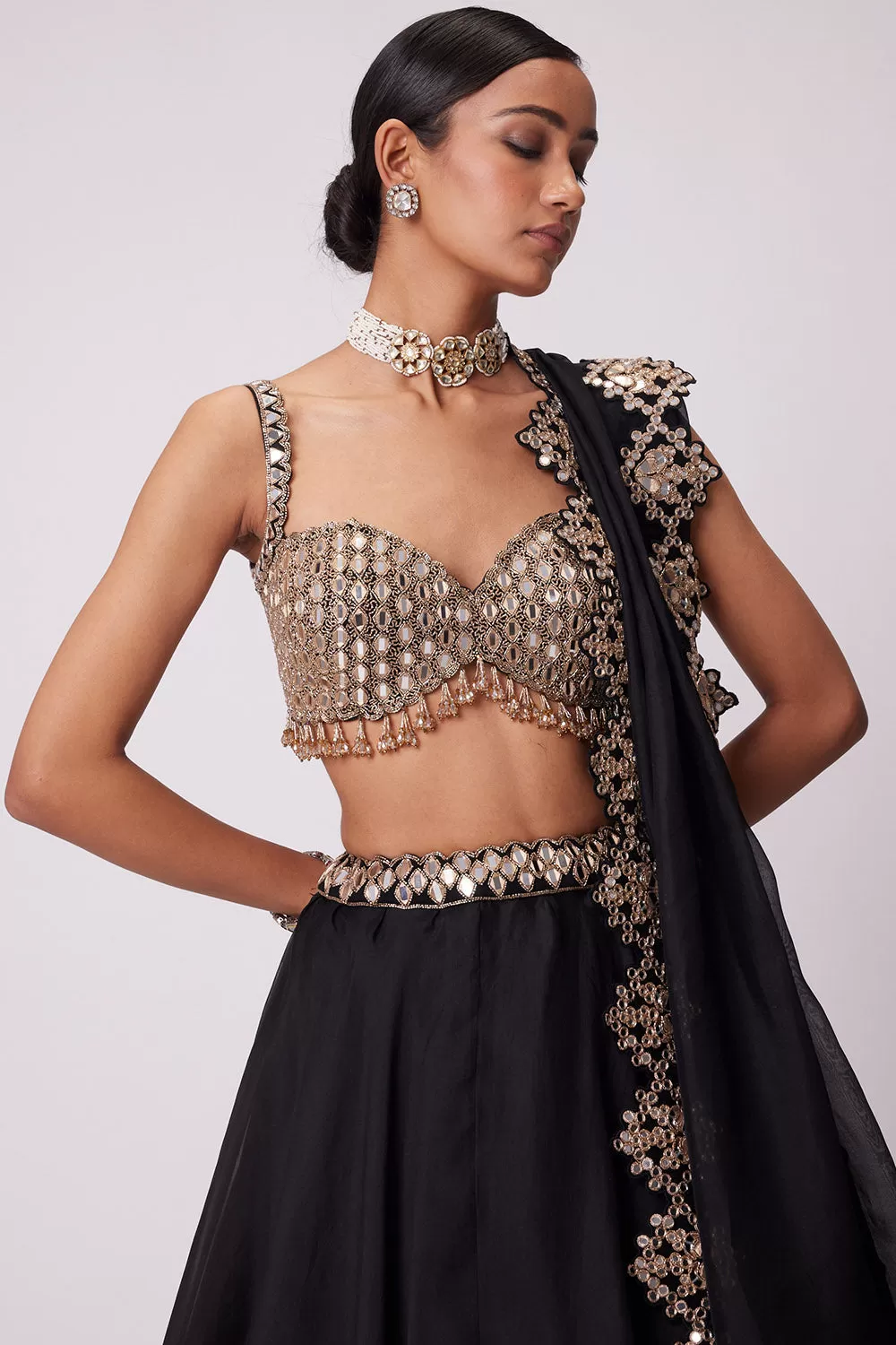 Black Organza Lehenga Set