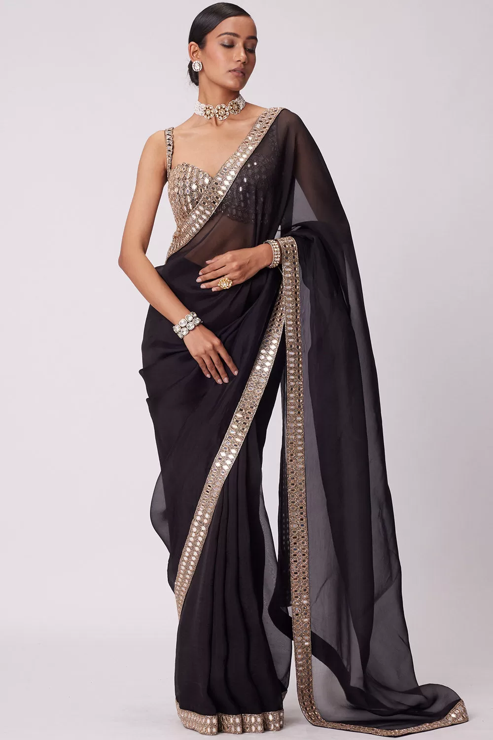 Black Organza Saree Set