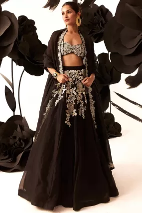 Black Paisley Jaal Heavy Lehenga Set