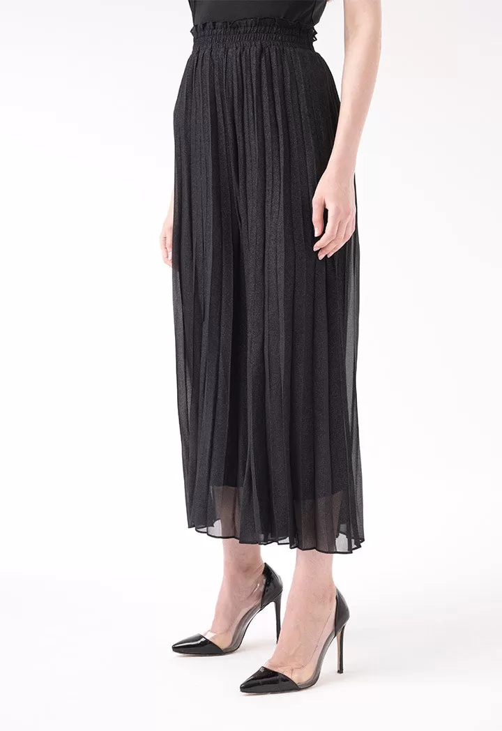 Black Pleated Shiny Culottes