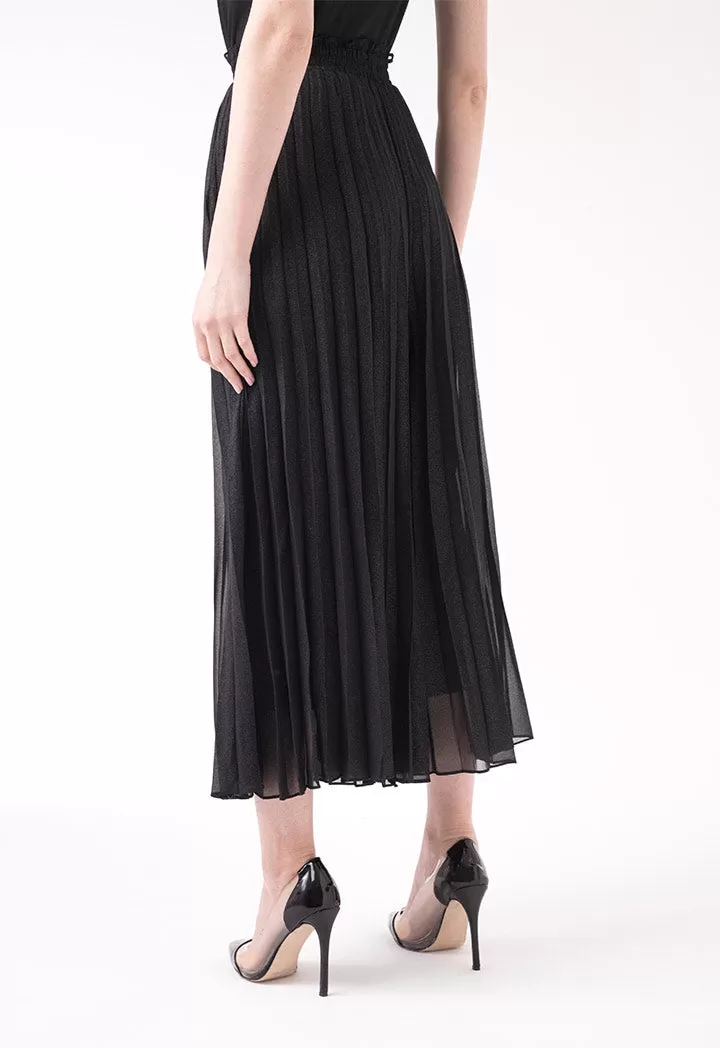 Black Pleated Shiny Culottes